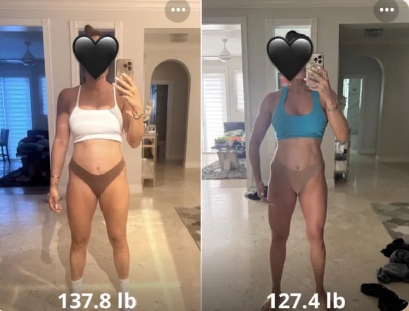 Astrid L. before and after - 137.8 lb to 127.4 lb