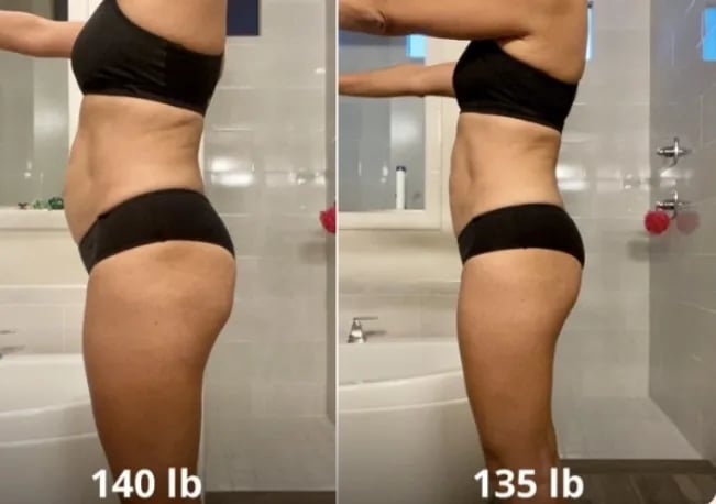 Claudia H. before and after - 140 lb to 135 lb